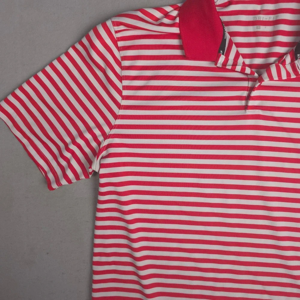 Nike Golf Dri Fit Red White Striped Polo Shirt Mens Large Activewear‎